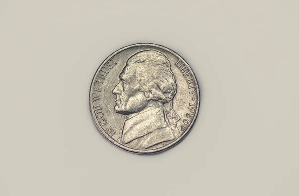 Obverse 1986 American Five Cent Coin — Zdjęcie stockowe