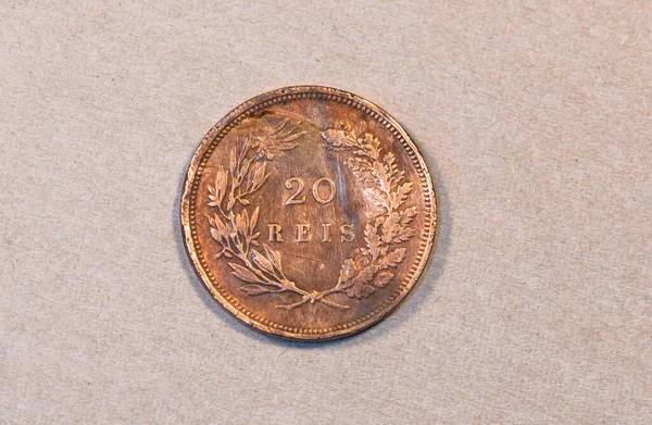 Обратный Ход Монеты Реалов Португалии 1892 Года — стоковое фото