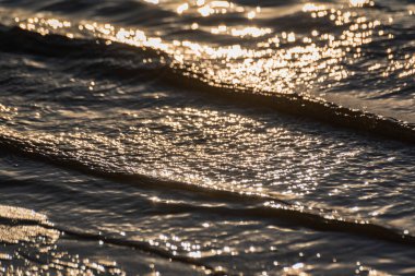 The surf of the lake at golden hour