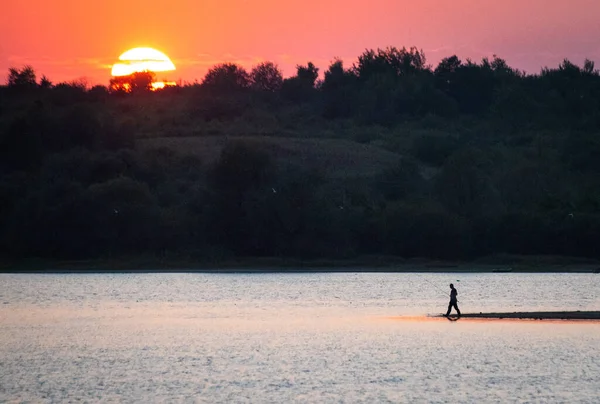 Contour Fisherman Lake Sunset Hour — Stockfoto