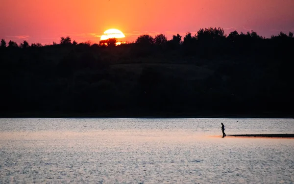 Contour Fisherman Lake Sunset Hour — Stockfoto