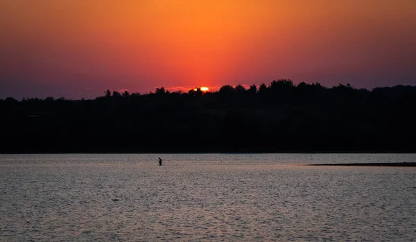 Contour Fisherman Lake Sunset Hour — Stockfoto