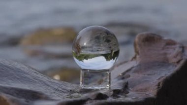 Landscape of a mountain river in a crystal ball