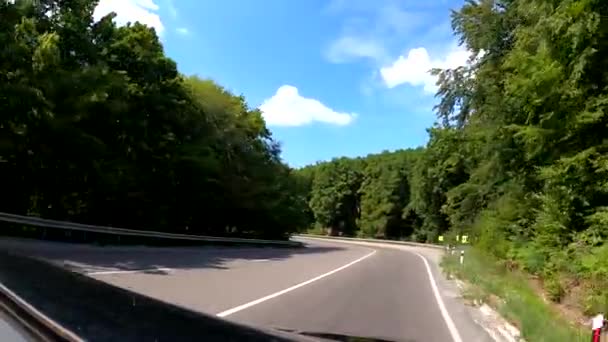 Suv Driving Winding Mountain Asphalt Road Summer — Stockvideo