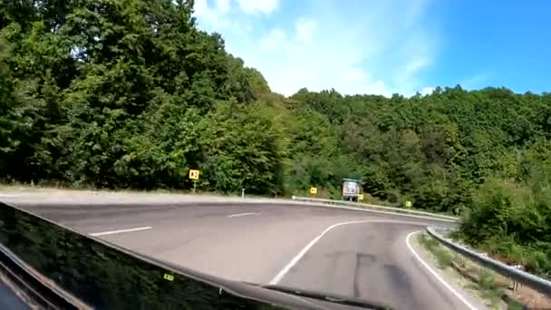 Suv Driving Winding Mountain Asphalt Road Summer — Video