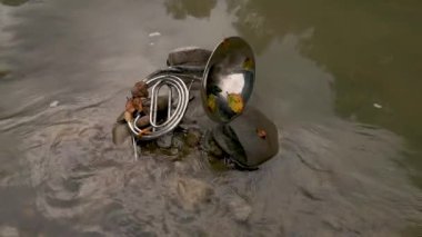 Landscape with French horn in a mountain river