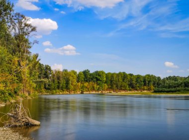 Bir dağ nehri üzerinde yaz akşamı manzarası