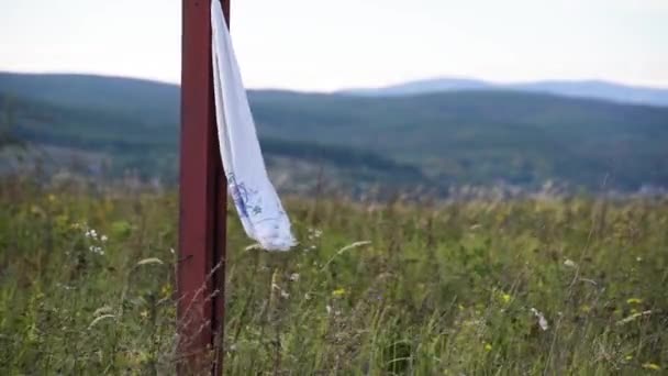 Krajina Ukrajinským Vyšívaným Ručníkem Proti Západu Slunce — Stock video