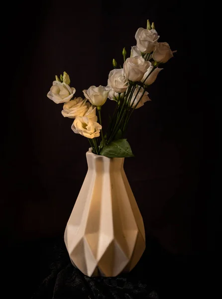 Bouquet White Eustoma Terry Vase — Stock Photo, Image