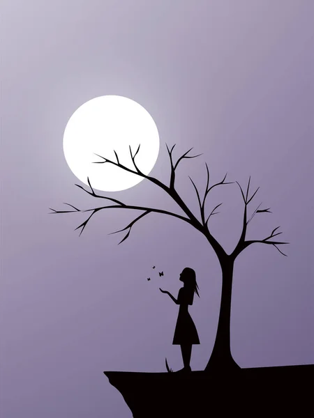 Silhouette Child Tree — Archivo Imágenes Vectoriales