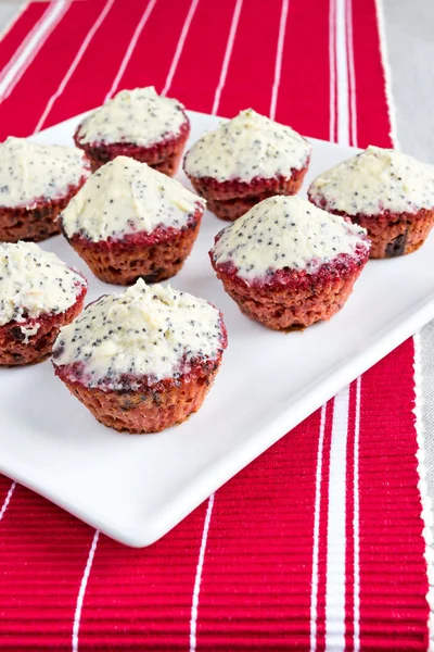 Red beetroot cupcakes with vanilla topping — Stock Photo, Image