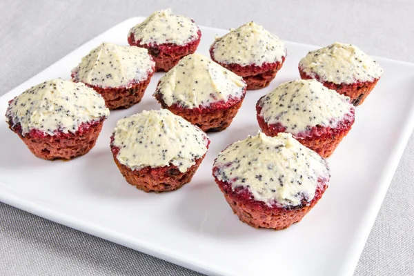 Red beetroot cupcakes with vanilla topping — Stock Photo, Image