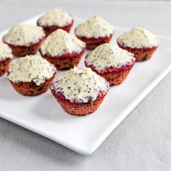 Red beetroot cupcakes with vanilla topping — Stock Photo, Image