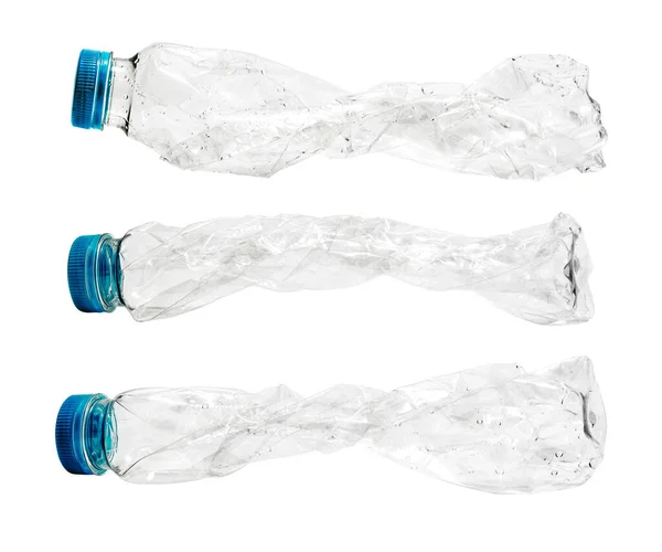 Recyklované Plastové Láhve Zkroucený Tvar Izolované Bílém Pozadí Odstřihovací Dráhou — Stock fotografie
