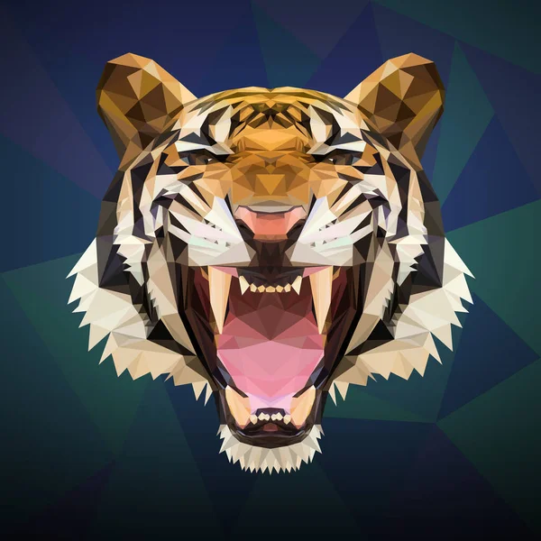 Sibirischer Tiger Auf Dunkelblauem Hintergrund Aktion Von Knurren Illustration Vektor — Stockvektor