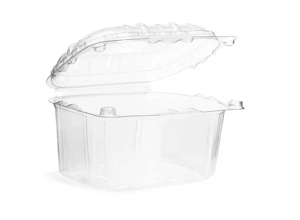 Порожня Прозора Пластикова Коробка Зберігання Їжі Кришкою Ізольована Білому Тлі — стокове фото