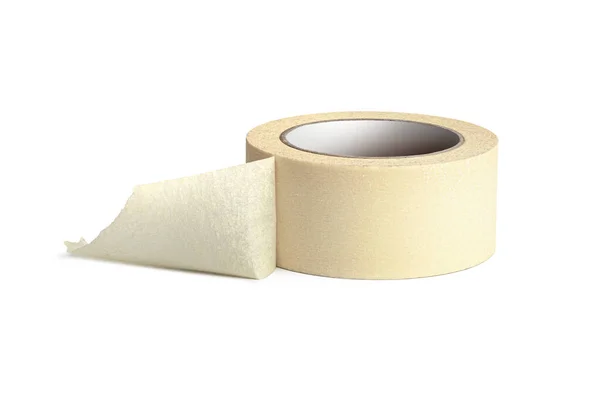 Roll Van Papier Masking Tape Geïsoleerd Witte Achtergrond Met Knippad — Stockfoto