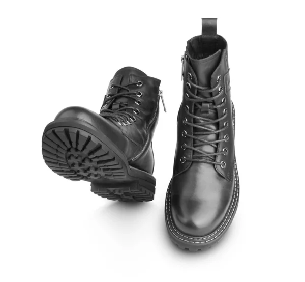Paar Zwarte Leren Laarzen Jurk Laarzen Voor Mannen Mannen Enkel — Stockfoto