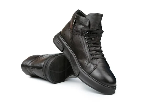 Zapatillas Cuero Negro Otoño Para Hombre Aisladas Sobre Fondo Blanco —  Fotos de Stock