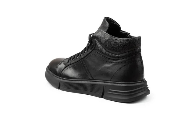 Black Leather Autumn Sneakers Men Isolated White Background — Stock Photo, Image