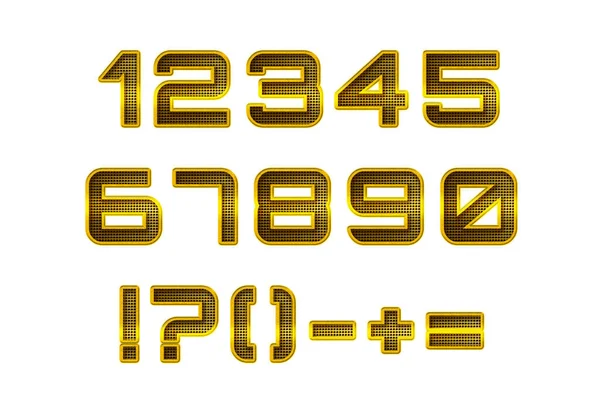 Conjunto Números Metal Dorado Perforado 1234567890 Números Metal Amarillo Aislados — Foto de Stock