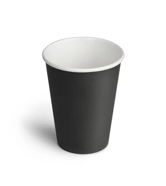 Černý Papírový Šálek Kávy Izolovaný Bílém Oříznutou Cestou — Stock fotografie
