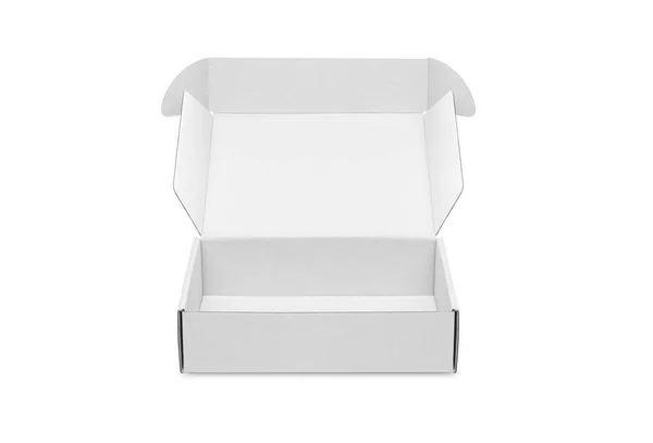 Otevřít Bílý Prázdný Karton Krabice Izolované Bílém Pozadí Výstřižkem Cestu — Stock fotografie
