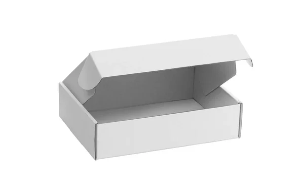 Open White Blank Carton Box Isolated White Background Clipping Path — ストック写真