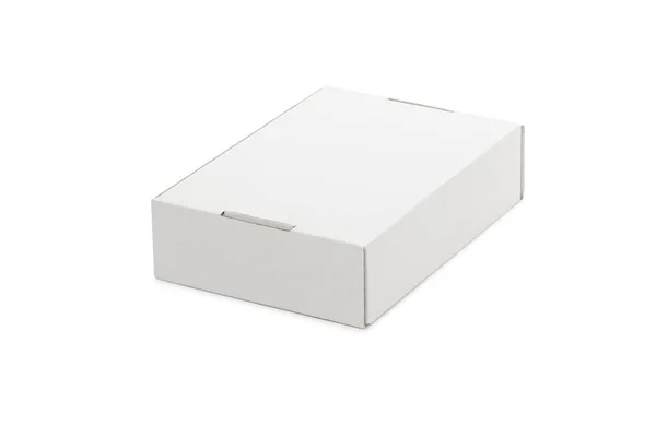 Uzavřený Bílý Prázdný Karton Krabice Izolované Bílém Pozadí Výstřižkem Cesta — Stock fotografie