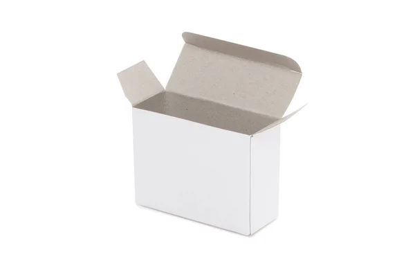 Open White Blank Carton Box Isolated White Background Clipping Path — Photo