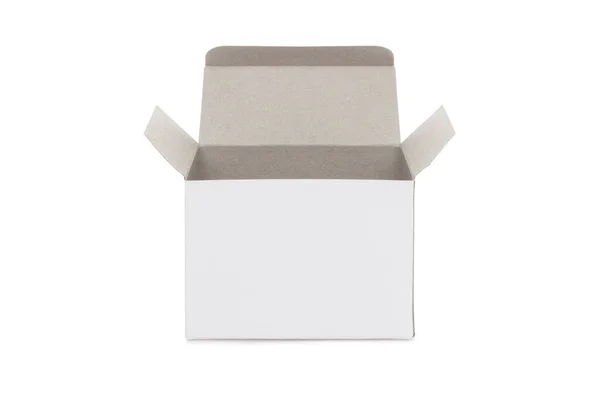 Open White Blank Carton Box Isolated White Background Clipping Path — Photo