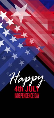 ABD ulusal bayrağı soyut geometrik vektör pankartı üçgen desenli. Belirtilen metne sahip bir el ilanı tasarımı