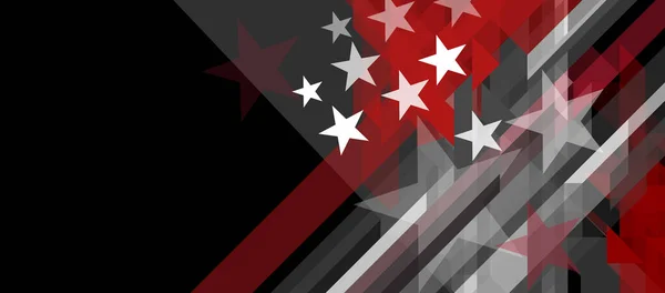 Kırmızı çizgileri ve yıldızları olan bayrak. Amerikan İtfaiyecileri sembolleri. Kırmızı çizgiler üçgen desenli soyut geometrik vektör pankartı