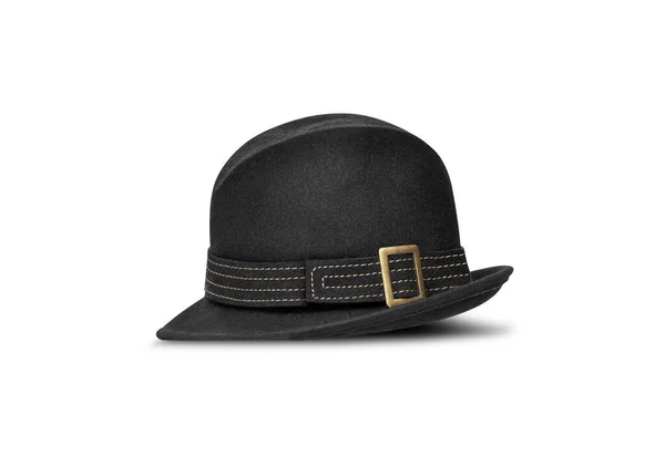 Retro Schwarzer Hut Isoliert Vor Weißem Hintergrund Mit Schnittpfad — Stockfoto