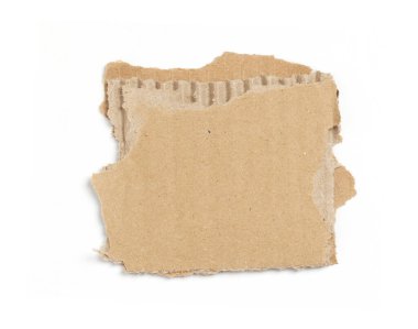 Kraft cardboard piece ripped edge. Isolated on white background