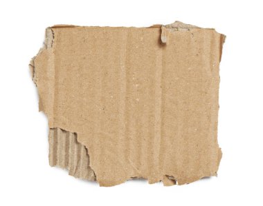 Kraft cardboard piece ripped edge. Isolated on white background