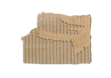Kraft cardboard piece ripped edge. Isolated on white background