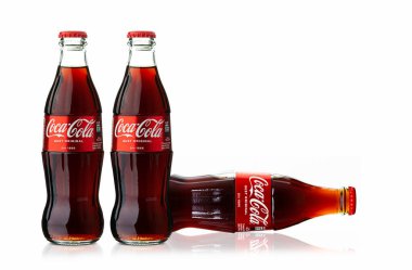 Chisinau, Moldova - July 31, 2022: Classic bottle Of Coca-Cola isolated on white background