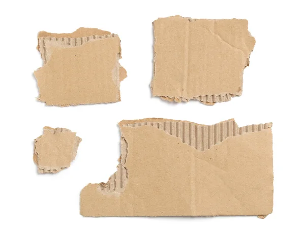 Kraft Cardboard Pieces Set Ripped Edges Isolated White Background — 스톡 사진