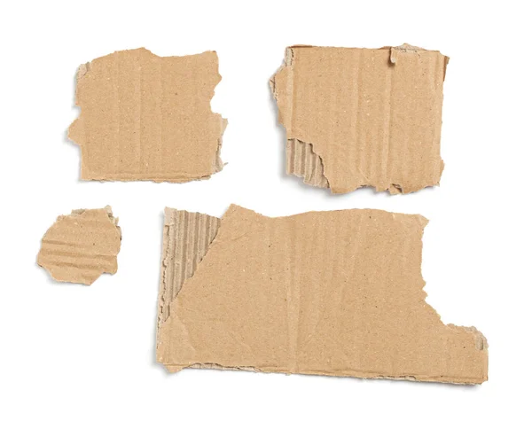 Kraft Cardboard Pieces Set Ripped Edges Isolated White Background — Fotografia de Stock