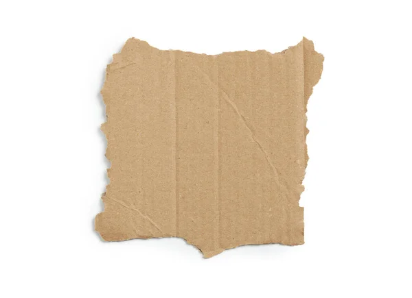Kraft Cardboard Piece Ripped Edge Isolated White Background — Fotografia de Stock