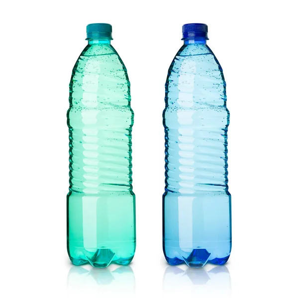 Plastic Mineral Water Bottles Isolated White Background Clipping Path — 스톡 사진