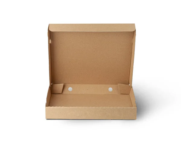 Blank Brown Open Cardboard Pizza Paper Box Isolated White Background — Photo