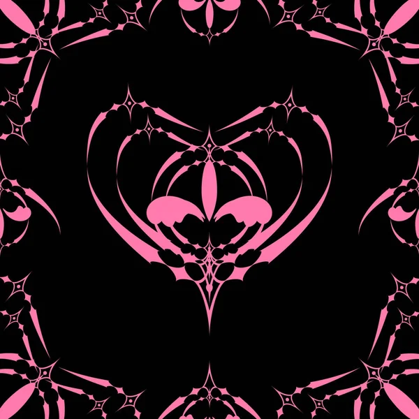 Elegance Heart Shape Black Background Seamless Pattern Fabric Wallpaper — Stock Vector