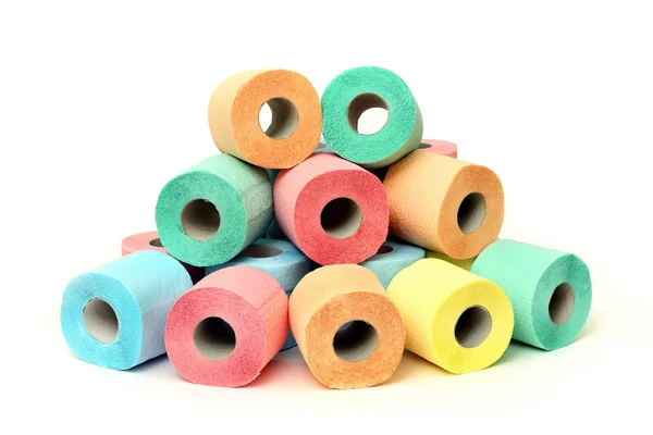 Viele bunte Toilettenpapierrollen — Stockfoto