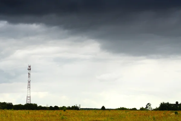 Пейзаж с телефонной башней и серым небом — стоковое фото