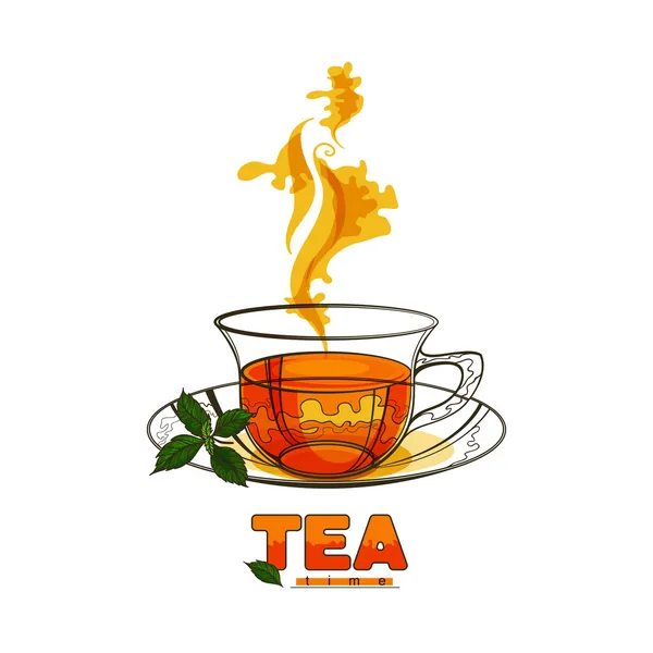 Чашка чая с мятными листьями — стоковый вектор