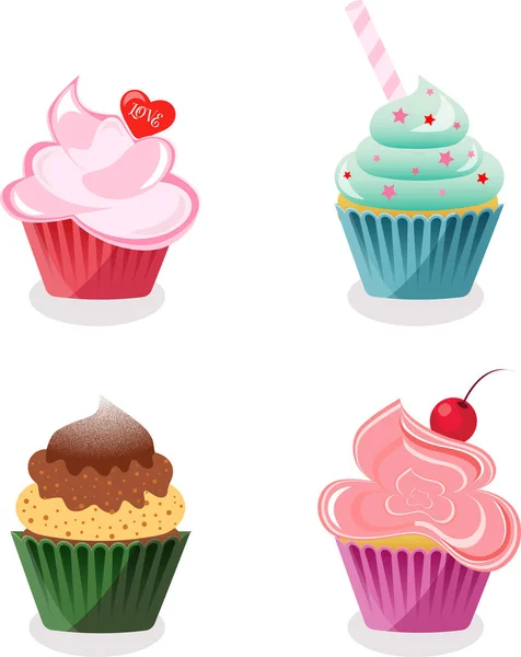 Color Cupcakes Gourmet White Background Sweet Food — Stock Vector