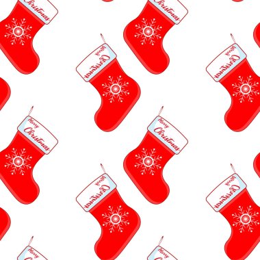 Noel çorabının dikişsiz deseni. Renkli Noel çorabı deseni. Noel tasarımı.