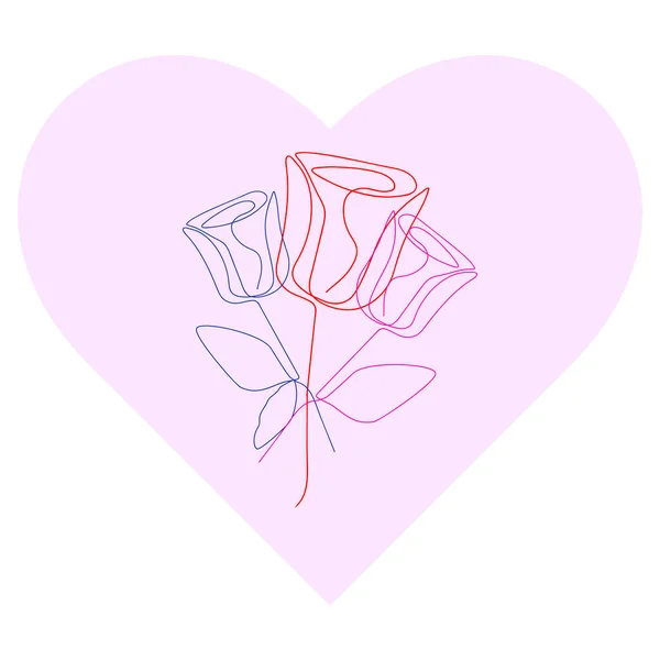 Colorful Roses One Line Art — Vector de stock